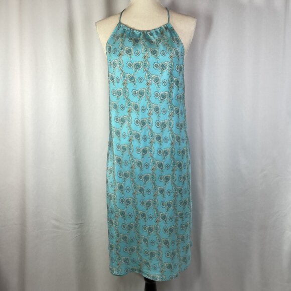 GAP Dresses & Skirts - Gap Silk Halter Slip Mini Dress Vintage Y2k Size 8 Aqua Blue Green Paisley